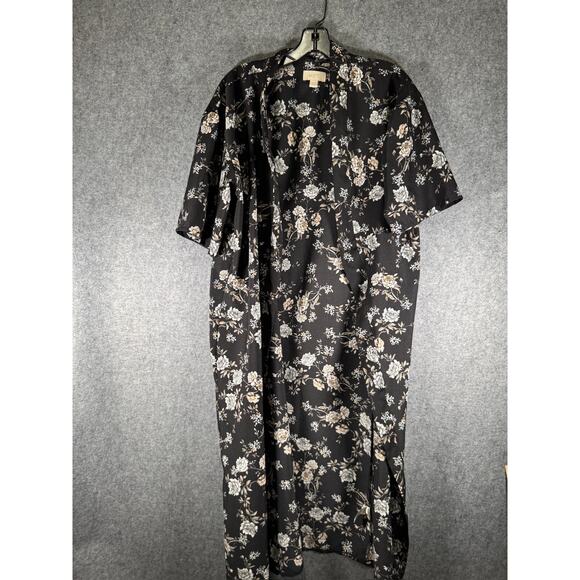 LOFT Outlet Cardigan women OS Short Sleeve Black Floral Duster Boho Hippie Relax - Picture 1 of 7